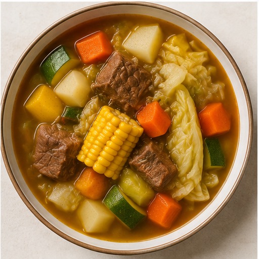 Caldo de res con verduras frescas